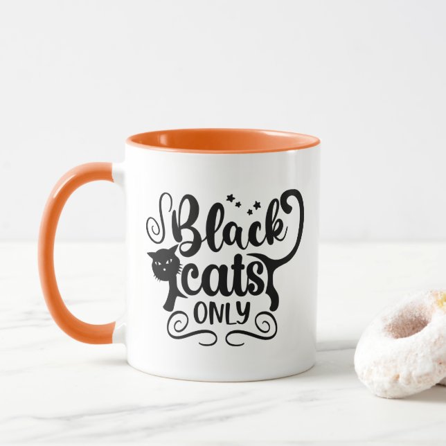 Taza Café Mug sólo para gatos negros de Halloween (Con donut)