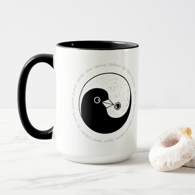 Taza Café mug Yin Yang armonía palomas de la paz (Con donut)