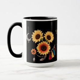 Taza Café negro con flor floral de boho personalizado