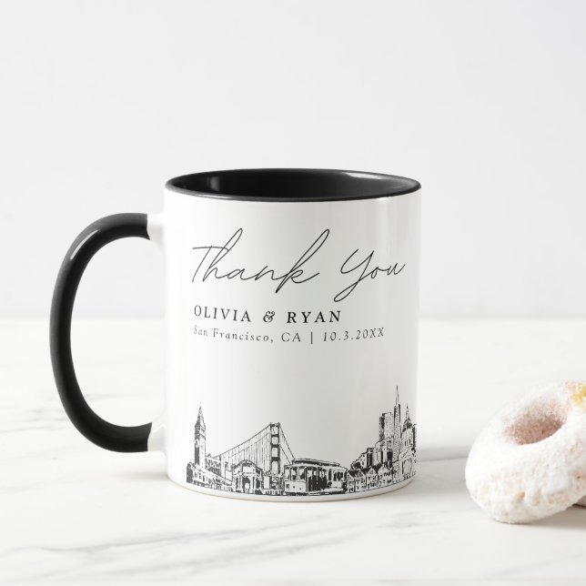 Taza Café personalizado Boda Personalizado de San Franc (Con donut)
