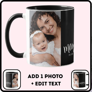 Taza Café Personalizado con Foto de Mamá y Año de Estab