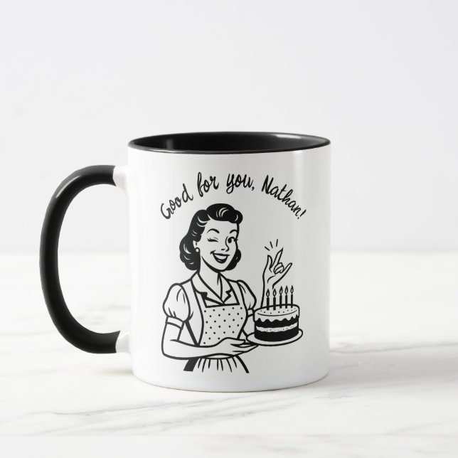 Taza Café personalizado del pastel de cumpleaños retro (Izquierda)