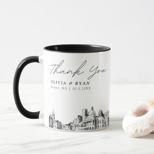 Taza Café personalizado del Personalizado Boda de Bosto (Con donut)