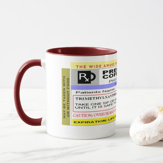 Taza Café personalizado divertido de la prescripción de (Con donut)