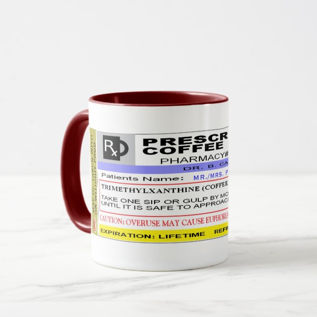 Taza Café personalizado divertido de la prescripción de (Anverso izquierdo)