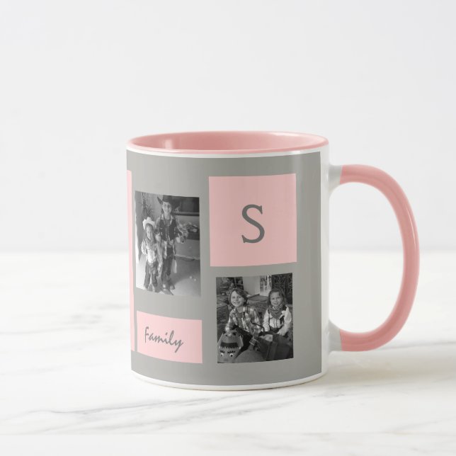 Taza Café personalizado monograma rosado de encargo de (Derecha)