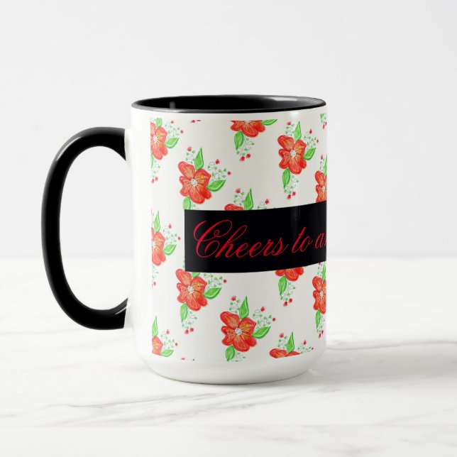 Taza Café Rojo claro con flores (Izquierda)