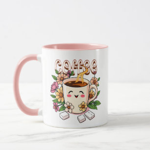 Taza Café y flores de Kawaii