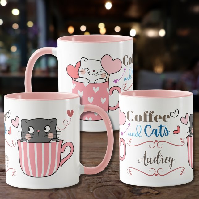 Taza Café y gatos adorables personalizados (Subido por el creador)