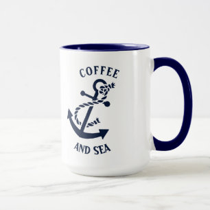 Taza Café y mar azul ancla de barco náutico