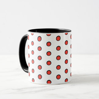 Taza Café y té retro rojo y negro con lunares en negrit