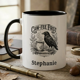 Taza Caffeine Addict Funny Raven Gothic Bird Art Gift