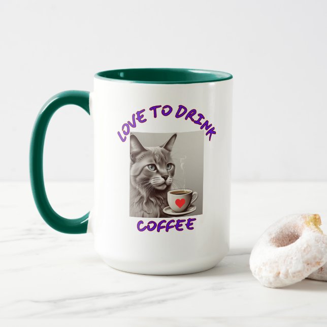 Taza Caffeine Cat Humorous Mug (Con donut)