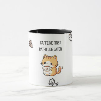 Taza Caffeine First, Cat-itude Later | Funny Cat Coffee