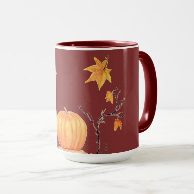 Taza Caída Calabaza Acuarela Arte de Acción de Gracias (Anverso derecho)