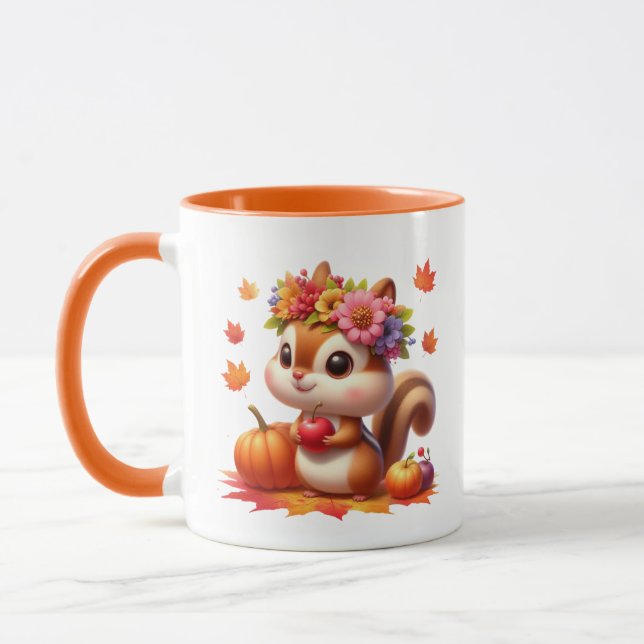 Taza Caída Cuta ardilla estacional añadir monograma (Izquierda)