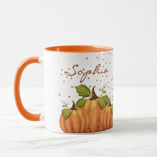 Taza Caída de calabaza Naranja de otoño Nombre personal (Izquierda)