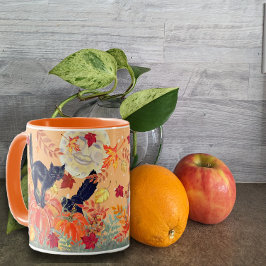 Taza Caída Naranja Calabaza Negro Gato Halloween Arte