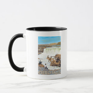 Taza Caídas de Celilo que pescan el poster del viaje