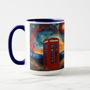Taza Caja Vintage De Teléfono Rojo En Noche Colorida St