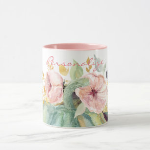 Taza Calabaza azul floral otoño acuático elegante otoño