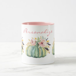Taza Calabaza azul floral otoño acuático elegante otoño