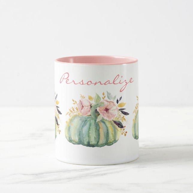 Taza Calabaza azul floral otoño acuático elegante otoño (Centro)