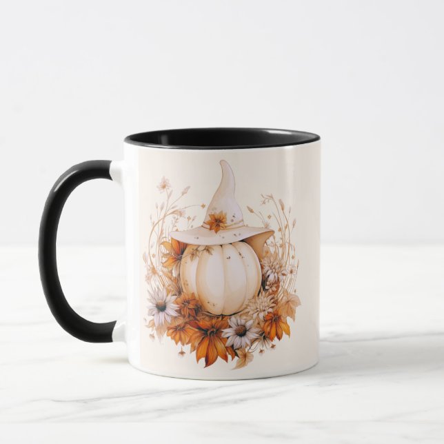 Taza Calabaza blanca Boho y flores Cream Halloween (Izquierda)