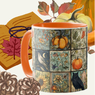 Taza Calabaza búho flor de aspecto patchwork de otoño v
