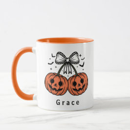 Taza Calabaza Coqueta Cerezas Halloween Personalizado