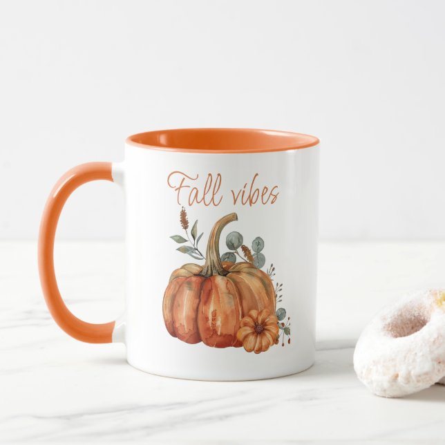 Taza Calabaza cutánea estacional de calabaza acuarela C (Con donut)
