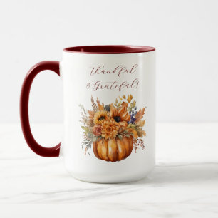 Taza Calabaza de Acción de Gracias con flores-