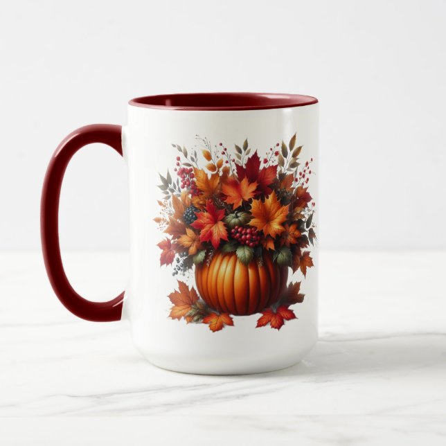 Taza Calabaza de Acción de Gracias con hojas de otoño-  (Izquierda)