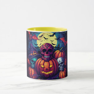 Taza Calabaza de cráneo de azúcar rosa de Halloween, es