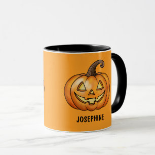 Taza Calabaza de dibujos animados naranja con nombre pe