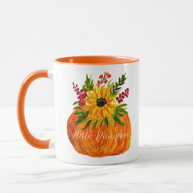 Taza Calabaza de girasoles acuarela Caída Rústica Otoño (Izquierda)