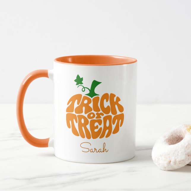 Taza Calabaza De Halloween Con Truco O Tratamiento (Con donut)