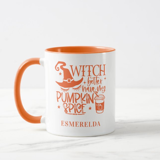 Taza Calabaza de Halloween de Bruja Cuta Personalizada (Izquierda)