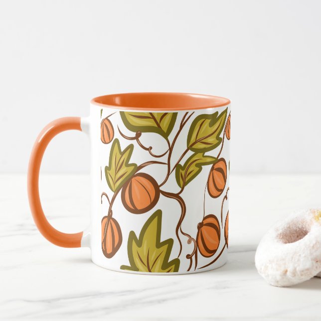 Taza Calabaza de la mano de otoño dibujada (Con donut)
