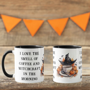 Taza Calabaza naranja negra temática de bruja divertida