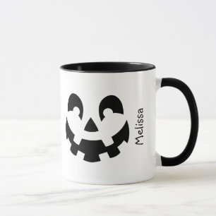 Taza Calabaza Negra Y Blanca Con Nombre Halloween