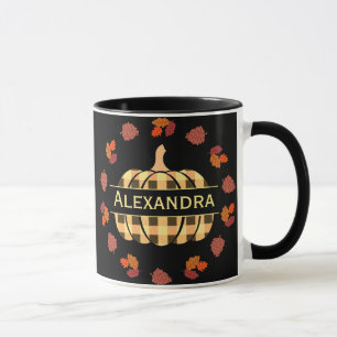 Taza Calabaza Tapada Y Hojas De Caída
