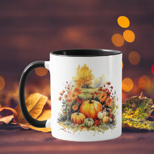 Taza Calabazas acuarelas Florales otoñales