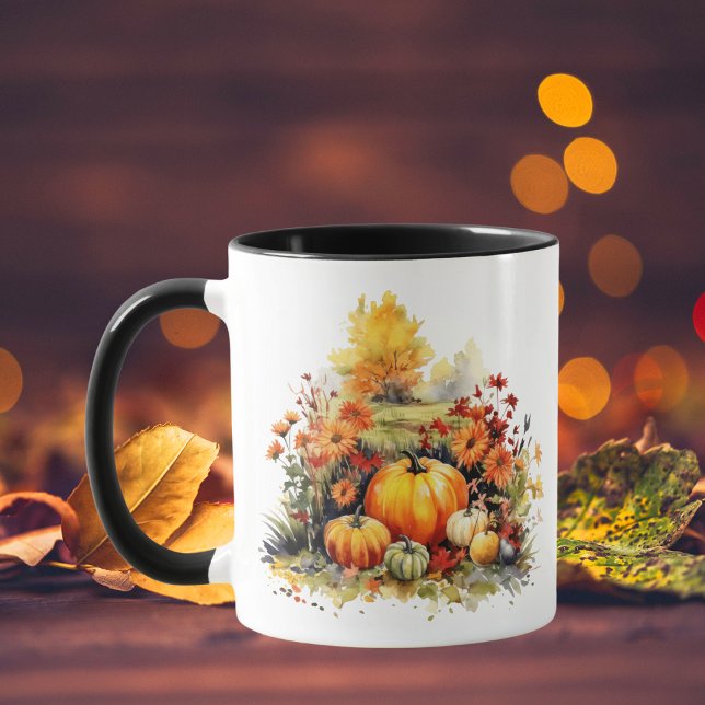 Taza Calabazas acuarelas Florales otoñales (Subido por el creador)