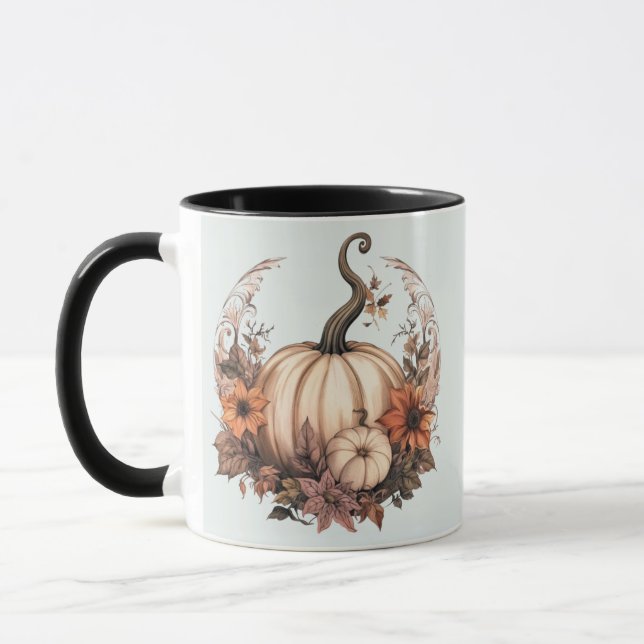 Taza Calabazas blancas Boho y flores Halloween verde (Izquierda)
