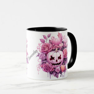 Taza Calabazas con miedo rosado personalizadas de Hallo