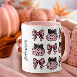 Taza Calabazas de Coquette y arcos rosados personalizad