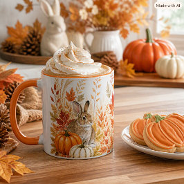 Taza Calabazas de cosecha de otoño y conejo de fauna si