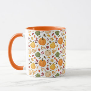 Taza Calabazas de cosecha y patrón de hojas de otoño