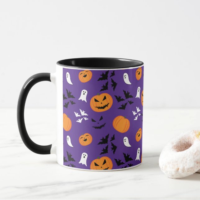 Taza Calabazas de Halloween fantasmas murciélagos diver (Con donut)